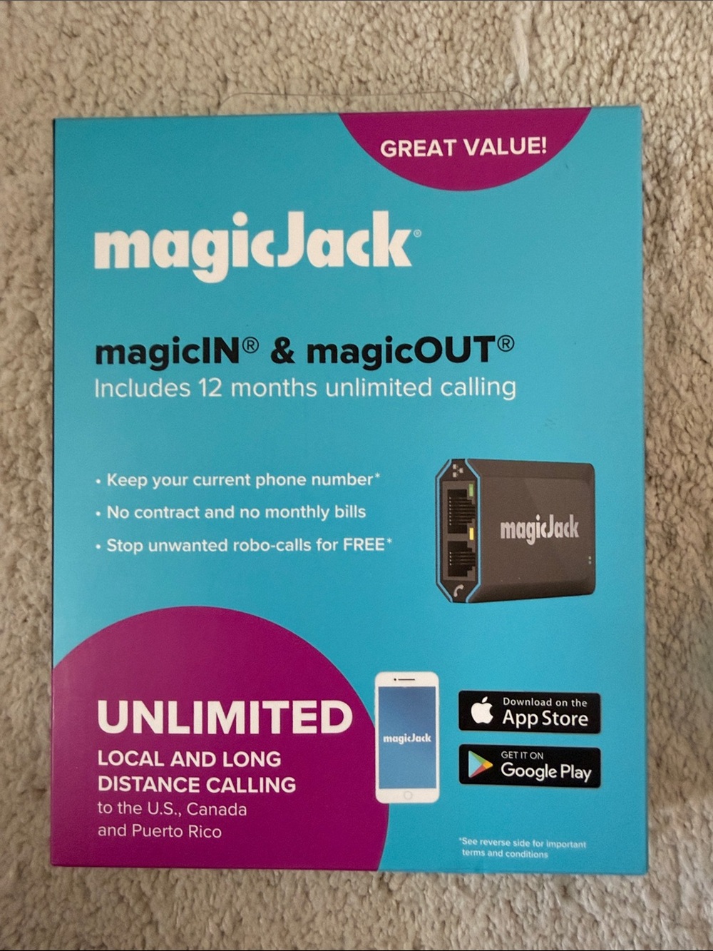 Magic magicJack VoIP Adapter Box - Blue and Purple